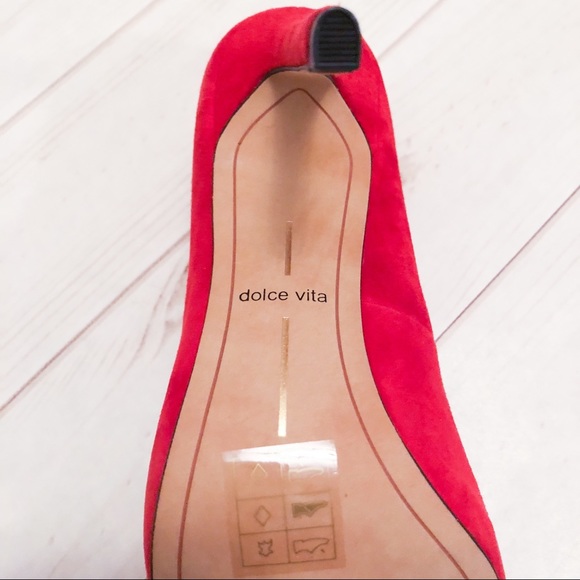 NWOT Dolce Vita Red Suede Peep Toe Pumps Size 7.5 - Picture 5 of 7